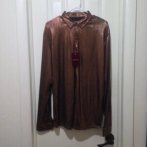 NWT Consequence Men’s M Metallic Bronze Shimmer Button Down Long Sleeve Shirt